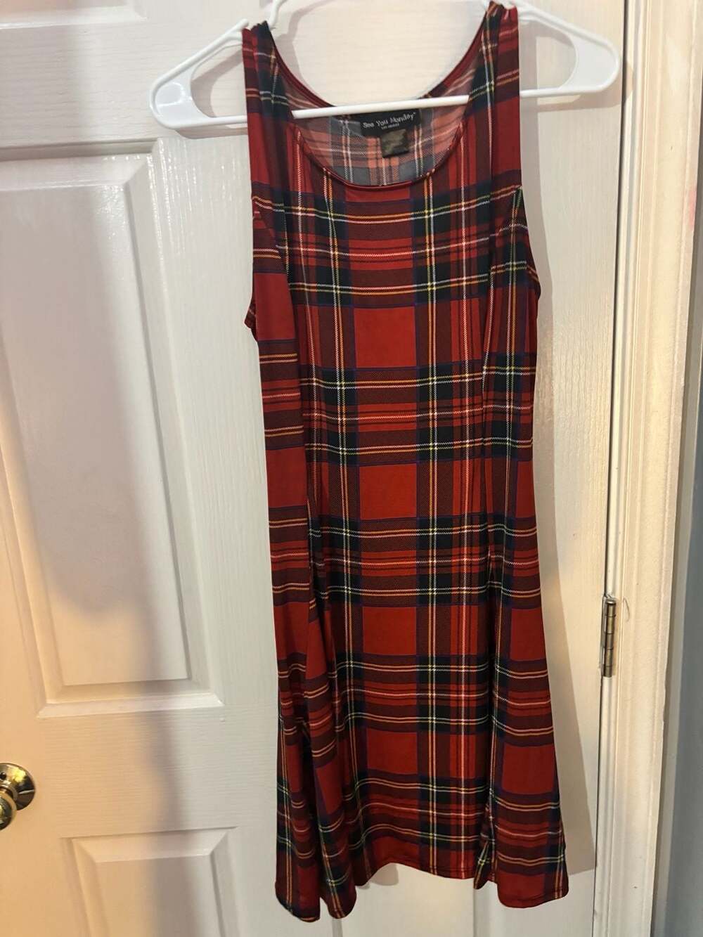 See You Monday Los Angeles Red Plaid Sleeveless Tank Dress XL